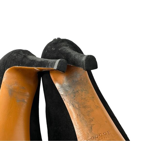 Gucci Betty Black Suede Bamboo Tassel Platform Ankle Booties Sz 37.5 - Picture 10 of 13